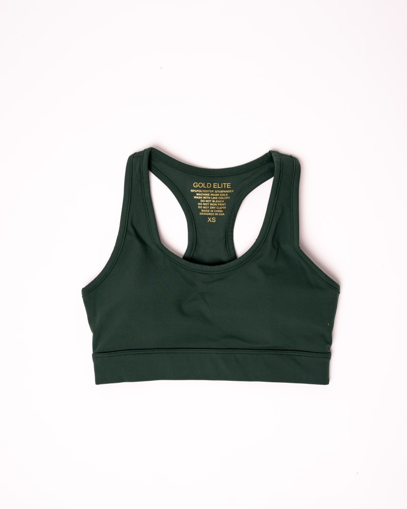 Front of a size XXL Classic Venus Sports Bra in Ivy Green by Gold Elite Apparel. | dia_product_style_image_id:284787